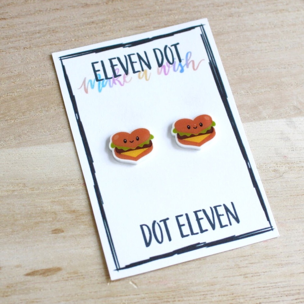 Kawaii Cheeseburger Burger Food Heart Stud Earring